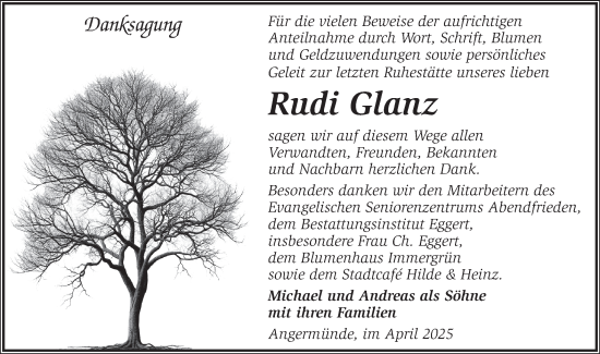 Traueranzeige von Rudi Glanz von Märkische Oderzeitung