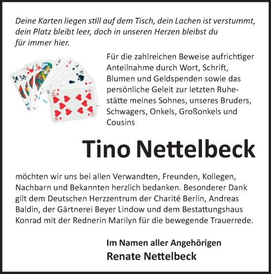 Traueranzeige von Tino Nettelbeck von Märkische Oderzeitung
