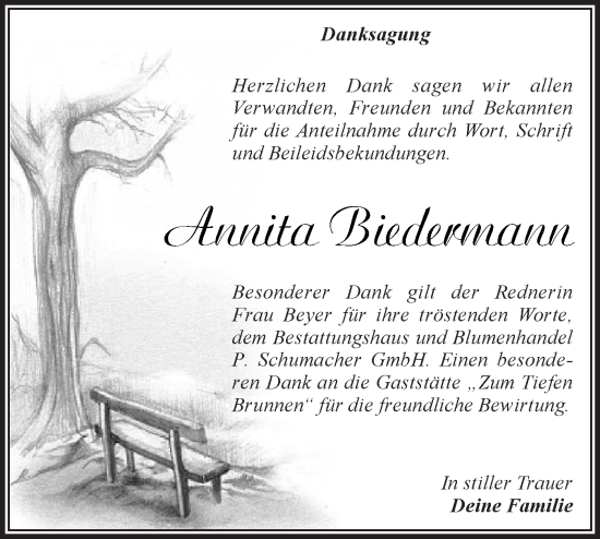Traueranzeige von Annita Biedermann von Märkische Oderzeitung