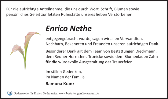 Traueranzeige von Enrico Nethe von Märkische Oderzeitung