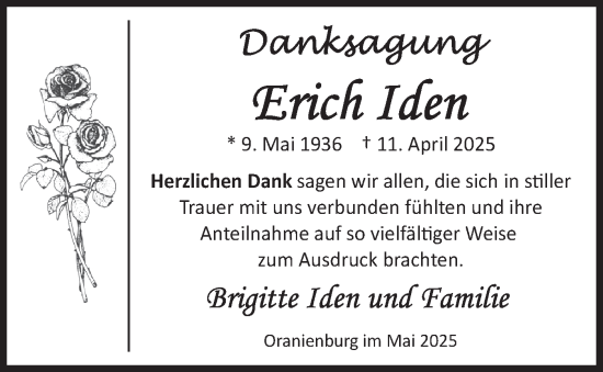 Traueranzeige von Erich Iden von Märkische Oderzeitung
