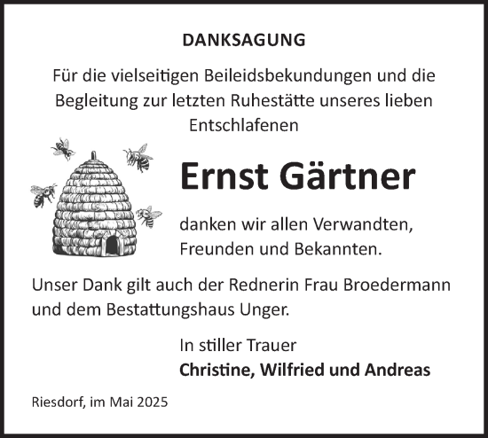 Traueranzeige von Ernst Gärtner von Märkische Oderzeitung