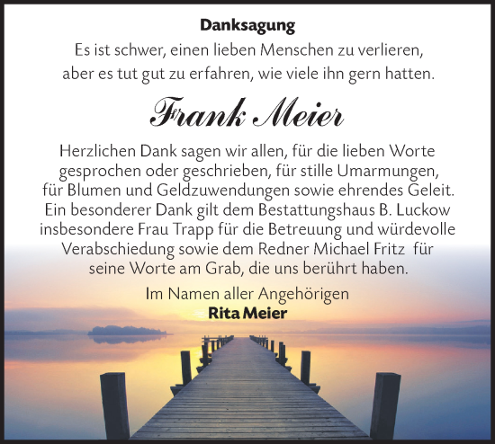 Traueranzeige von Frank Meier von Märkische Oderzeitung