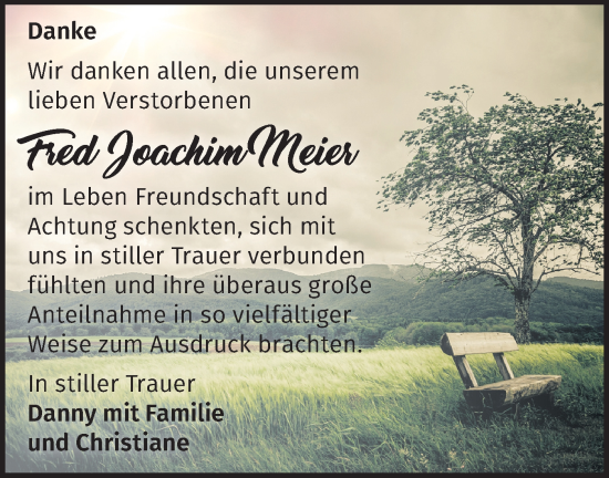 Traueranzeige von Fred Joachim Meier von Märkische Oderzeitung