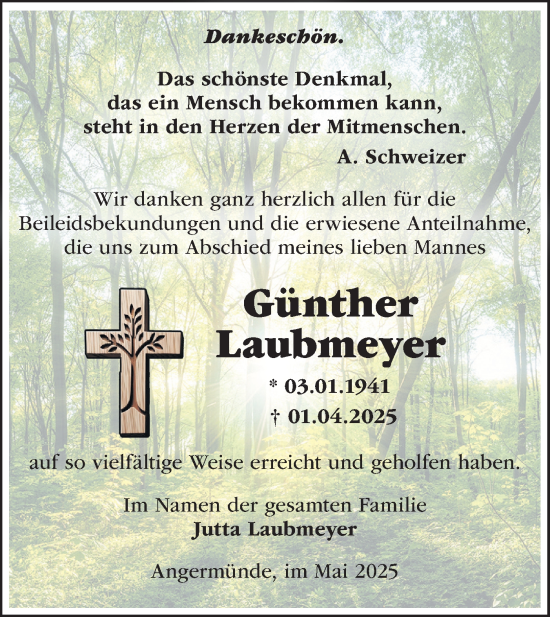 Traueranzeige von Günther Laubmeyer von Märkische Oderzeitung