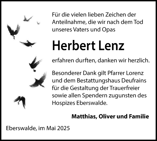 Traueranzeige von Herbert Lenz von Märkische Oderzeitung