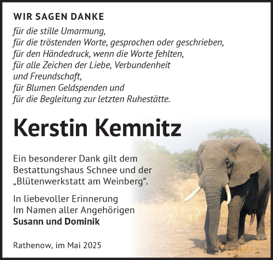 Traueranzeige von Kerstin Kemnitz von Märkische Oderzeitung