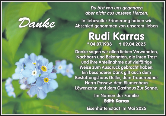 Traueranzeige von Rudi Karras von Märkische Oderzeitung