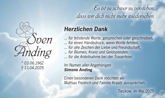 Traueranzeige von Sven Anding von Märkische Oderzeitung