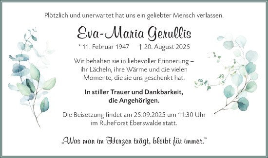 Traueranzeige von Eva-Maria Gerullis von Märkische Oderzeitung