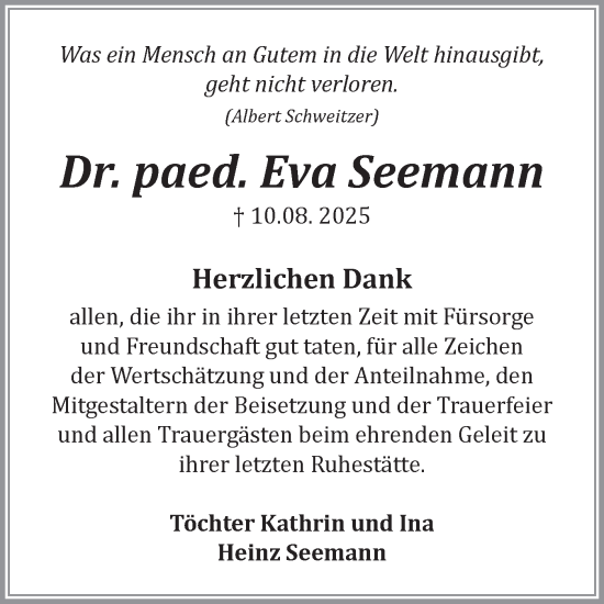 Traueranzeige von Eva Seemann von Blickpunkt Jüterbog/Luckenwalde