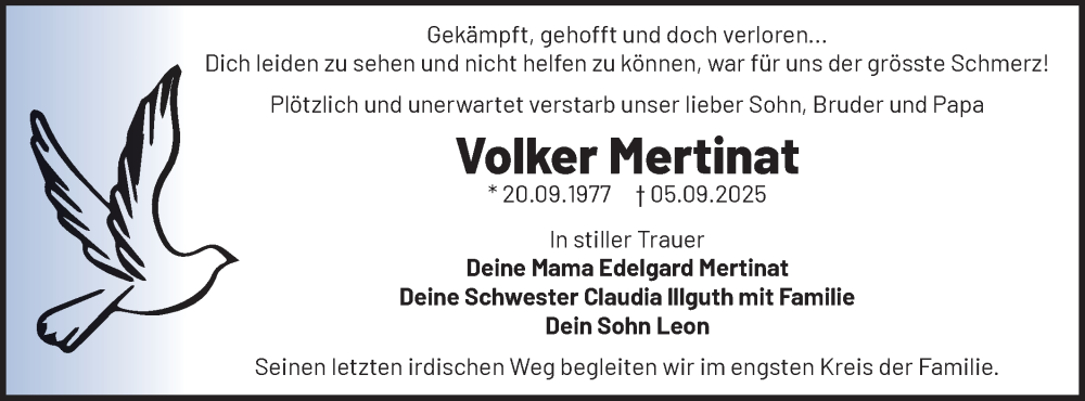  Traueranzeige für Volker Mertinat vom 20.09.2025 aus Märkische Oderzeitung