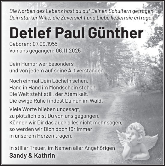 Traueranzeige von Detlef Paul Günther von Märkische Oderzeitung