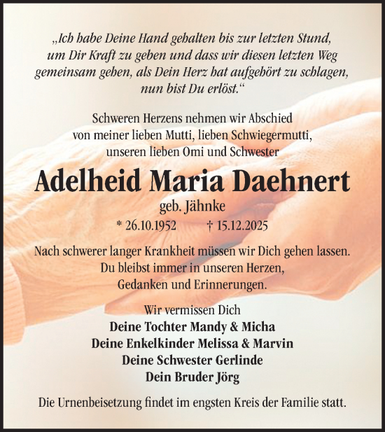 Traueranzeige von Adelheid Maria Daehnert von Märkische Oderzeitung