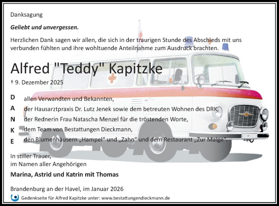 Traueranzeige von Alfred Kapitzke von Märkische Oderzeitung