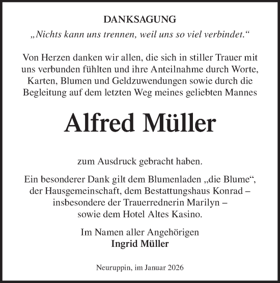 Traueranzeige von Alfred Müller von Märkische Oderzeitung