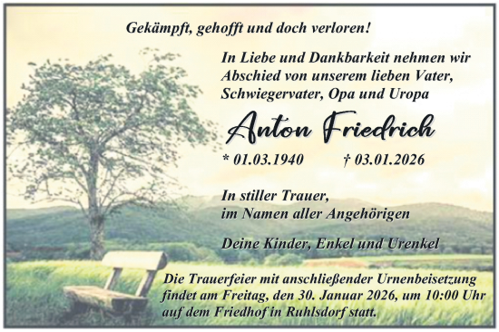 Traueranzeige von Alon Friedrich von Blickpunkt Jüterbog/Luckenwalde