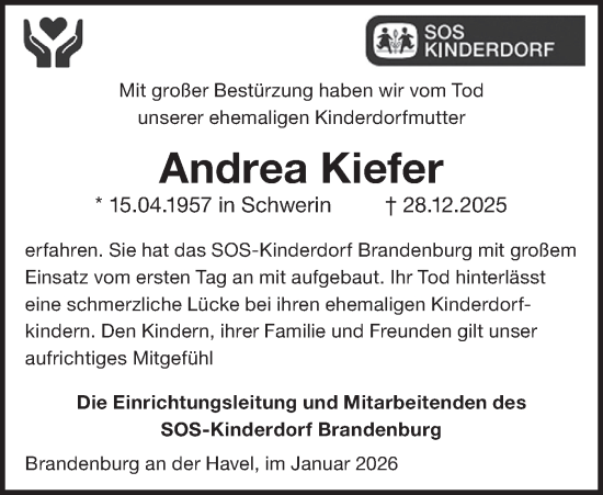 Traueranzeige von Andrea Kiefer von Märkische Oderzeitung
