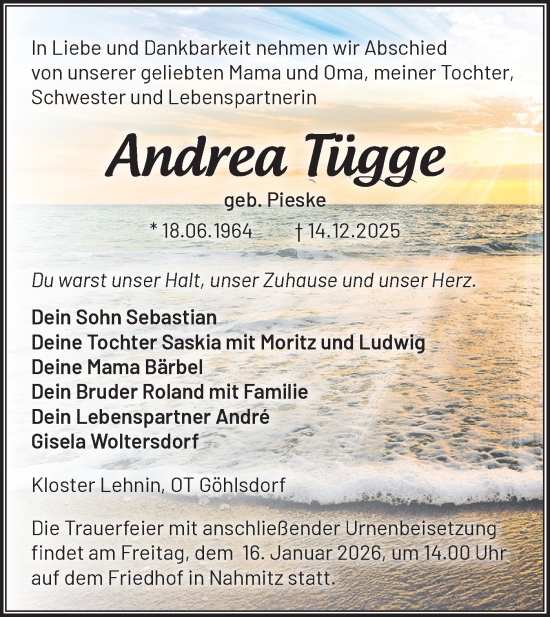 Traueranzeige von Andrea Tügge von Märkische Oderzeitung