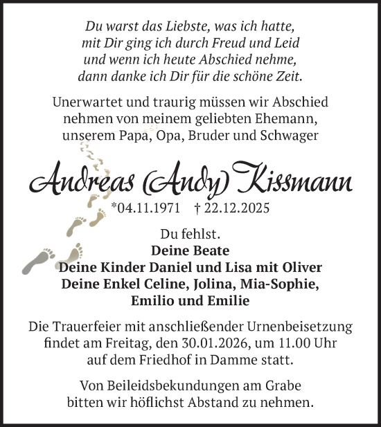 Traueranzeige von Andreas Kissmann von Märkische Oderzeitung