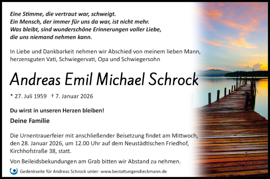 Traueranzeige von Andreas Schrock von Märkische Oderzeitung