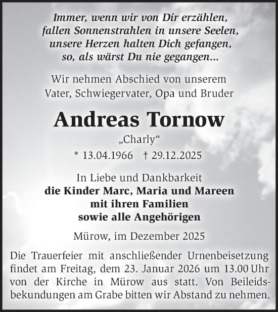 Traueranzeige von Andreas Tornow von MO Uckerm.-Anz.