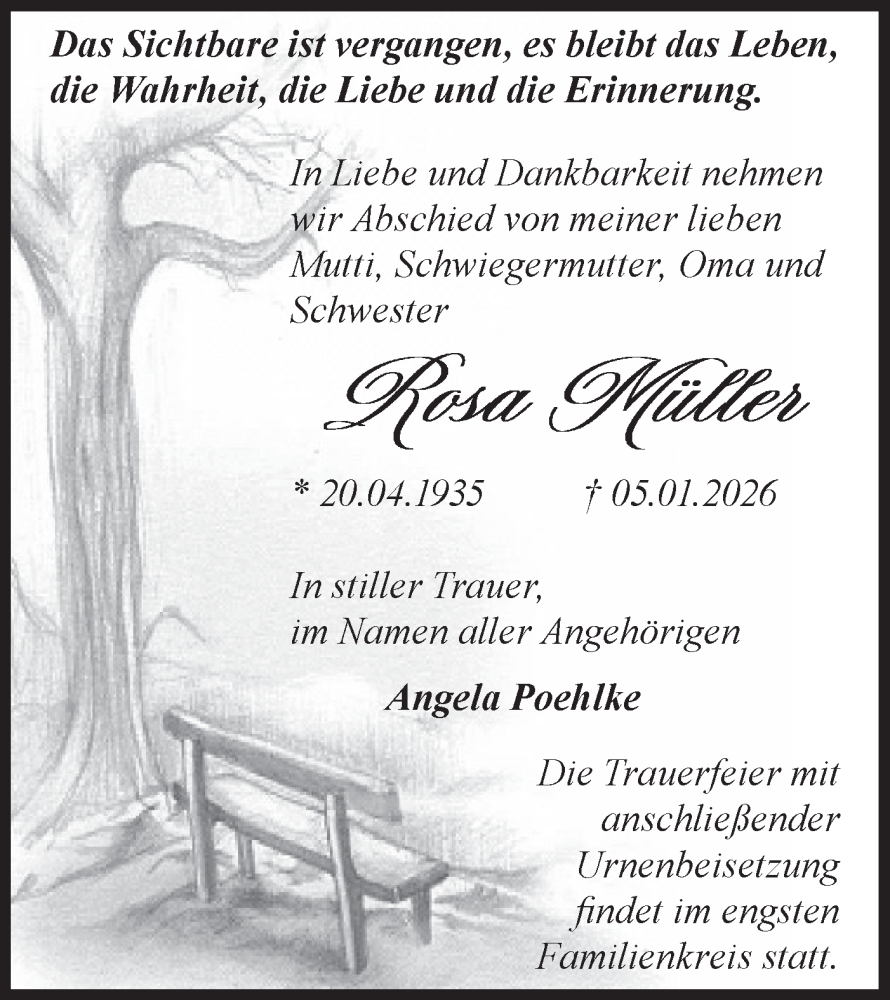  Traueranzeige für Angela Poehlke vom 17.01.2026 aus Blickpunkt Jüterbog/Luckenwalde