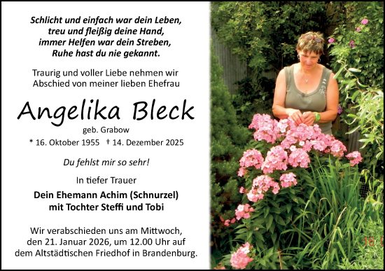 Traueranzeige von Angelika Bleck von Märkische Oderzeitung