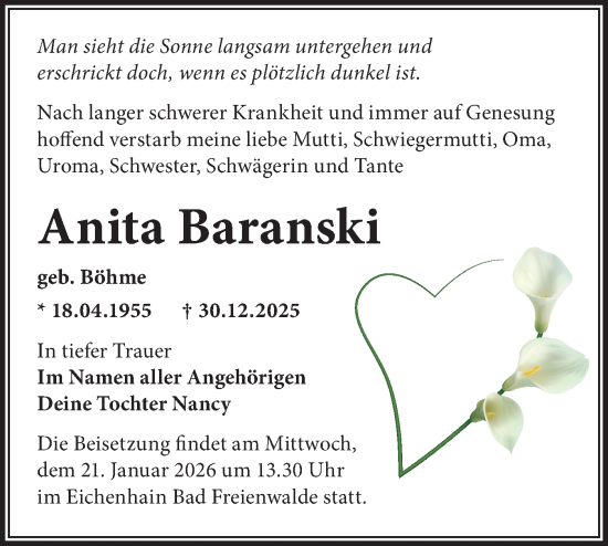 Traueranzeige von Anita Baranski von MO Oderld.-Echo