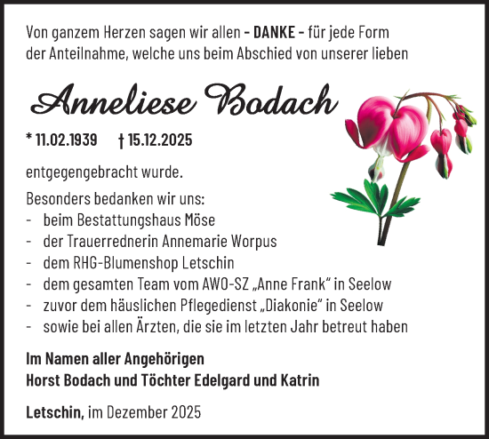 Traueranzeige von Anneliese Bodach von MO Oderld.-Echo
