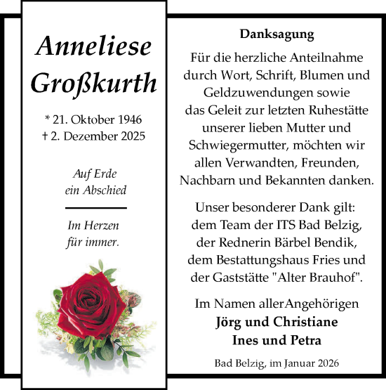Traueranzeige von Anneliese Großkurth von Märkische Oderzeitung