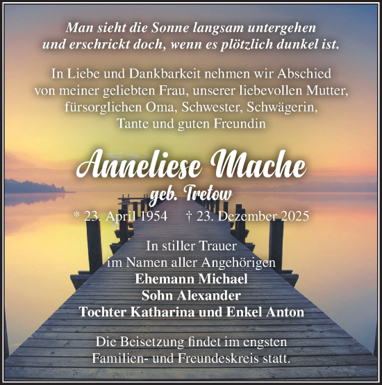 Traueranzeige von Anneliese Mache von Märkische Oderzeitung