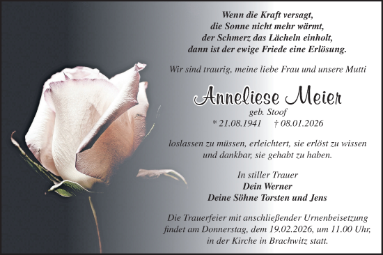 Traueranzeige von Anneliese Meier von Blickpunkt Jüterbog/Luckenwalde