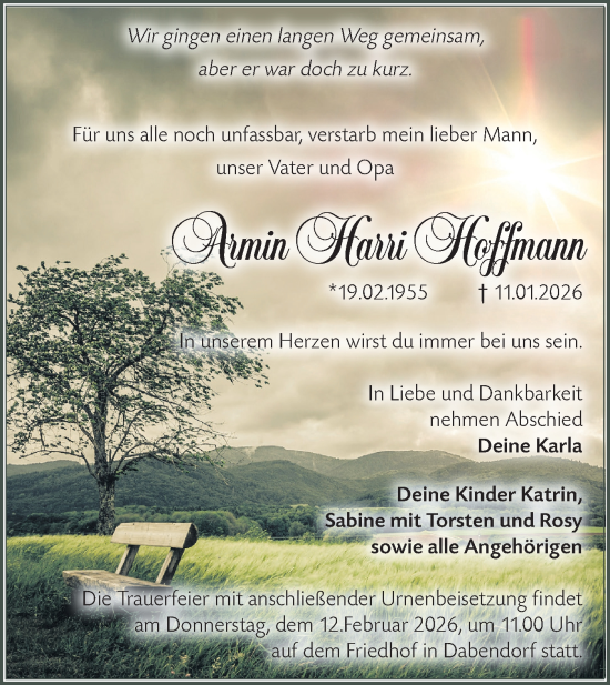 Traueranzeige von Armin Harri Hoffmann von Blickpunkt Ludwigsfelde/Zossen