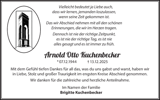 Traueranzeige von Arnold Otto Kuchenbecker von Märkische Oderzeitung