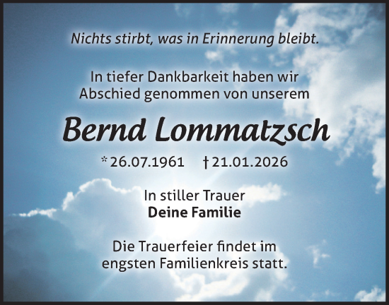 Traueranzeige von Bernd Lommatzsch von Märkische Oderzeitung