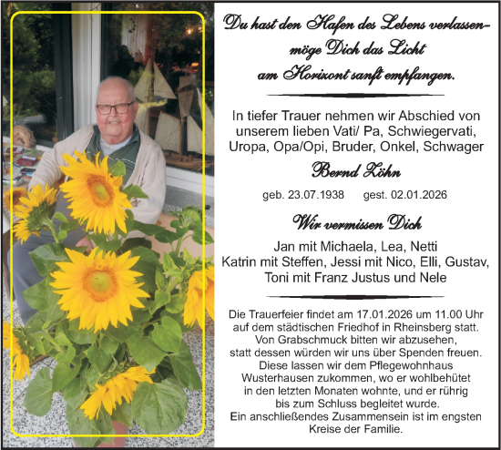Traueranzeige von Bernd Zöhn von Märkische Oderzeitung