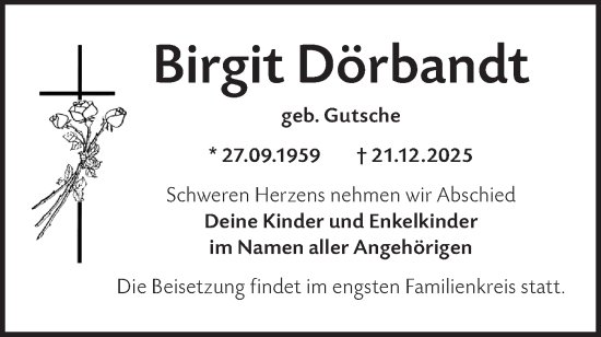 Traueranzeige von Birgit Dörbandt von Märkische Oderzeitung