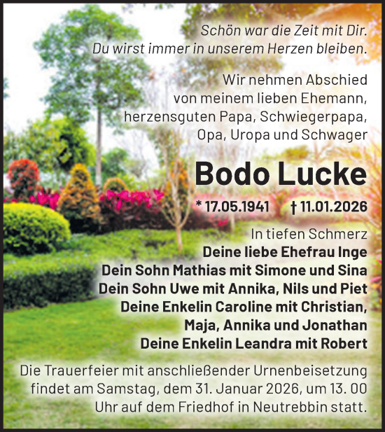 Traueranzeige von Bodo Lucke von MO Oderld.-Echo