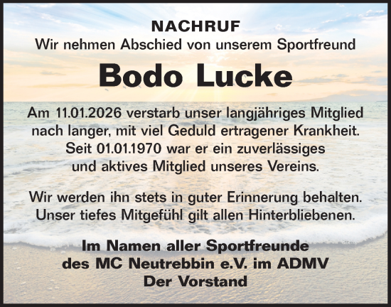Traueranzeige von Bodo Lucke von Märkische Oderzeitung