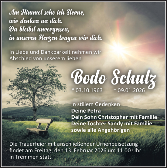 Traueranzeige von Bodo Schulz von Märkische Oderzeitung