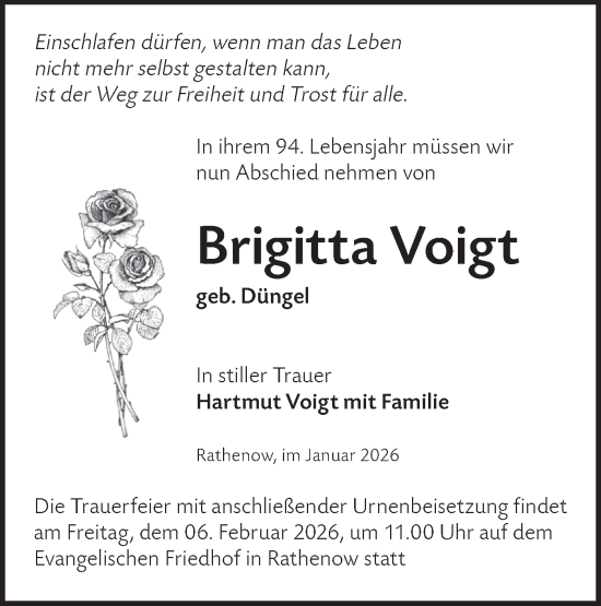 Traueranzeige von Brigitta Voigt von Märkische Oderzeitung