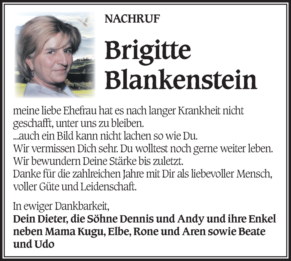  Traueranzeige für Brigitte Blankenstein vom 31.01.2026 aus Blickpunkt Königs Wusterhausen