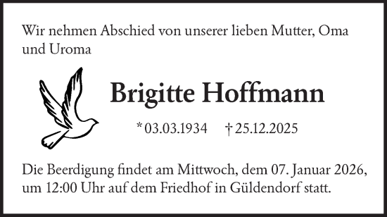 Traueranzeige von Brigitte Hoffmann von Märkische Oderzeitung