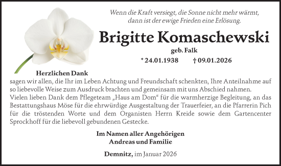 Traueranzeige von Brigitte Komaschewski von Märkische Oderzeitung