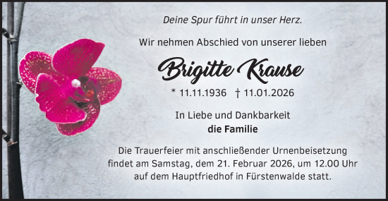 Traueranzeige von Brigitte Krause von Märkische Oderzeitung