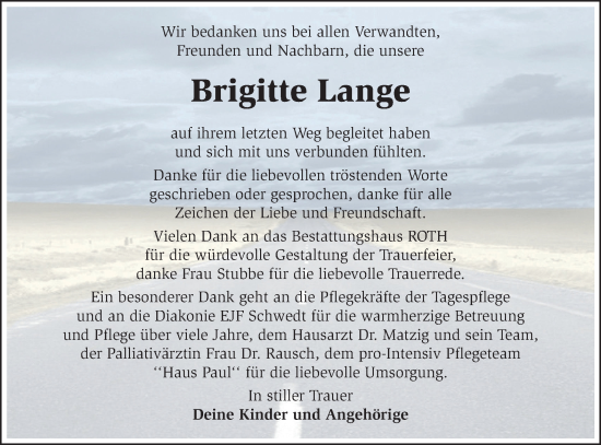Traueranzeige von Brigitte Lange von MO Uckerm.-Anz.