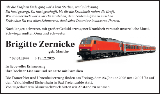 Traueranzeige von Brigitte Zernicke von MO Oderld.-Echo