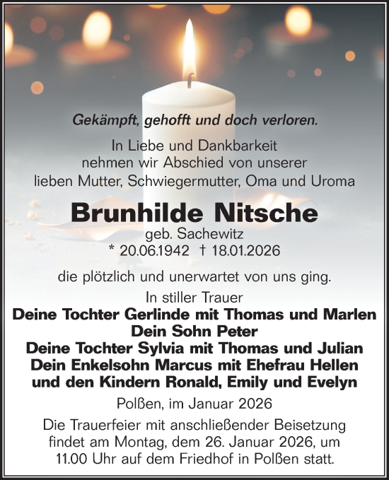 Traueranzeige von Brunhilde Nitsche von MO Uckerm.-Anz.