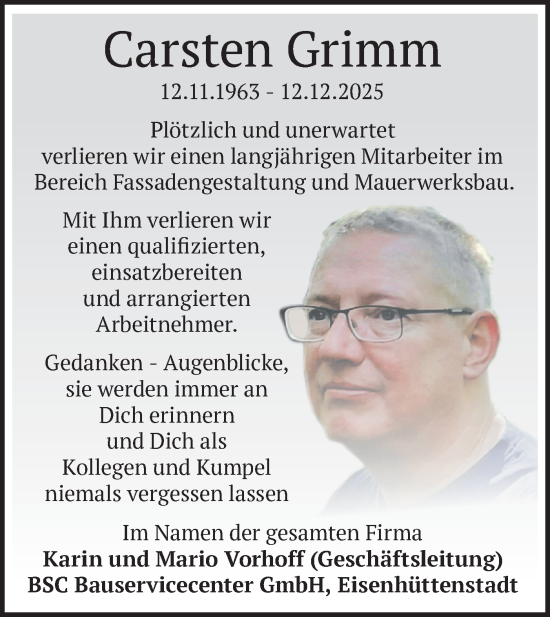 Traueranzeige von Carsten Grimm von Märkische Oderzeitung